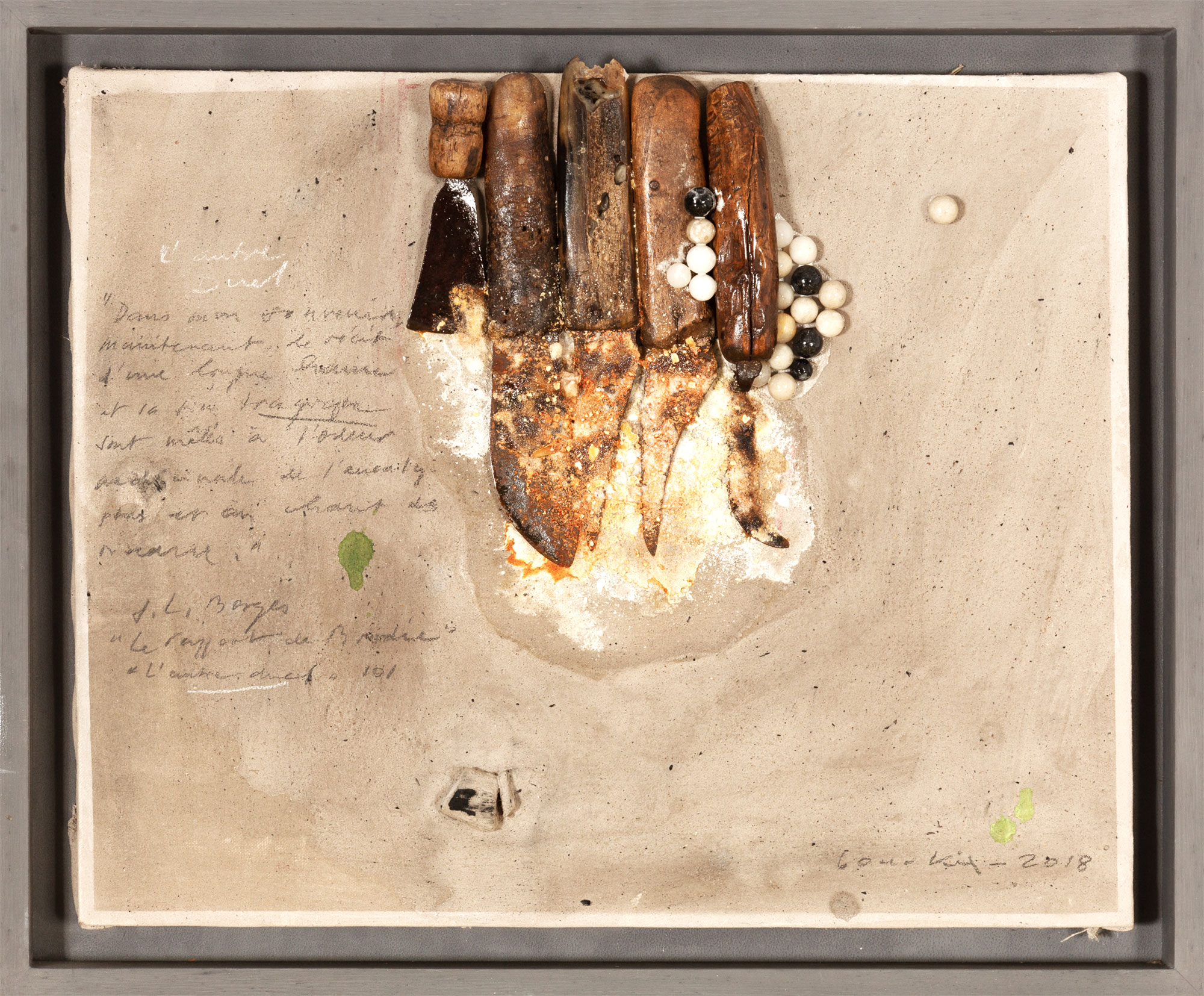 L’AUTRE DUEL , 2018 (Hommage à L. J. Borges) Technique mixte sur toile 41 x 50 cmSignée et datée en bas à droite