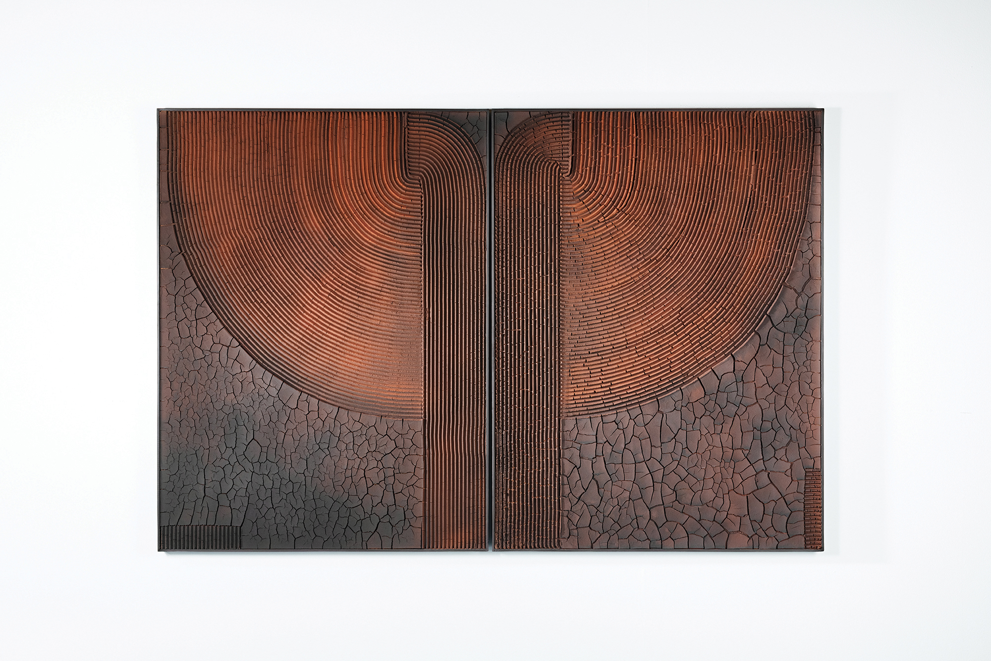 Semis, 2022 - Terre crue et pigments sur panneau en bois Diptyque 130 x 98 cm chacun