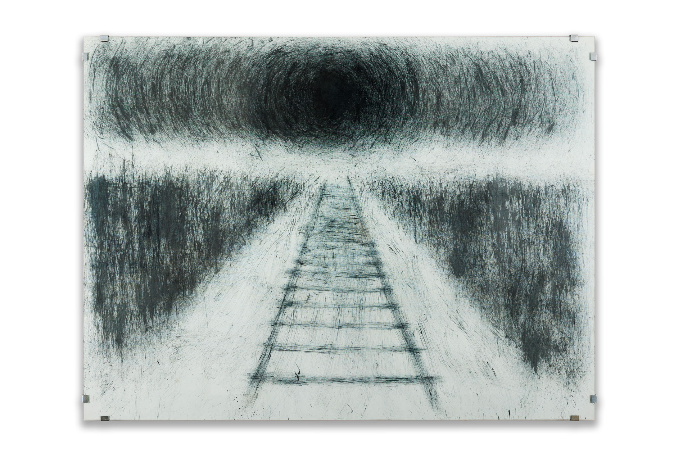 “ In pitch dark, I go walking in your landscape ” IV, 2021.
Encre sur papier. Signée au dos. 150 x 200 cm.