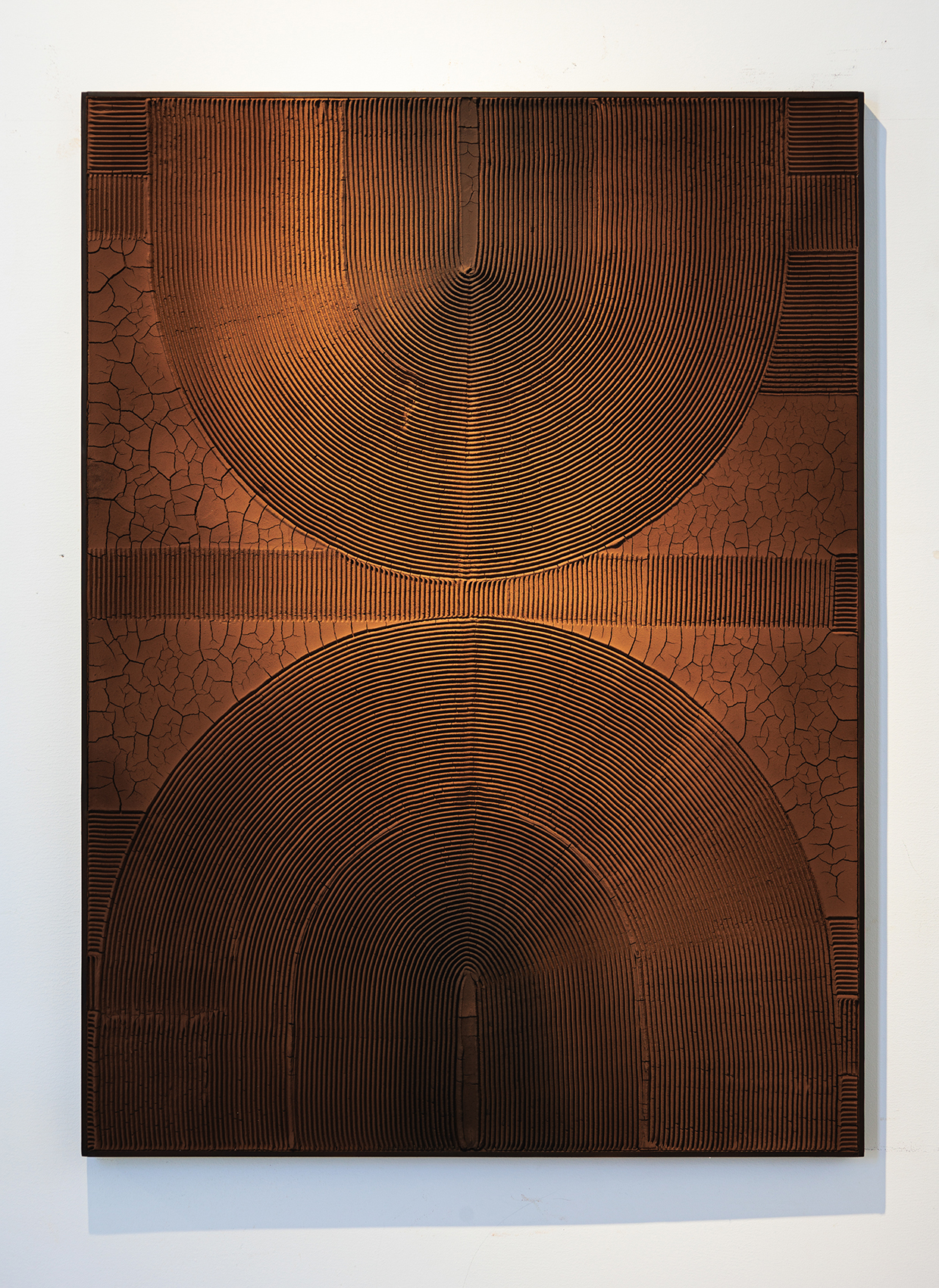 « ROUNDNESS» Year: 2023 Medium: Soil and pigments on wood Dimensions: 150 x 110 cm x4 cm