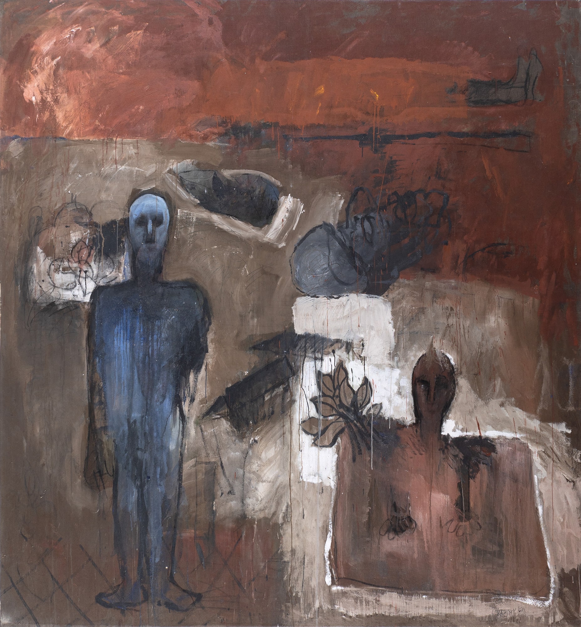 MOHAMMED-KACIMI-(1942-2003)-CONTEUR-AFRICAIN,-1994-Série-Le-temps-des-conteurs-Technique-mixte-sur-toile-Signée-en-bas-à-droite-280-x-258-cm-min