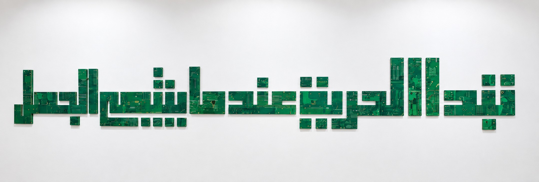 Larbi Cherkaoui (né en 1972) Tabdaa Al Hurriya Indama Yantahi Al Jahl, 2018 Circuits électroniques découpés Édition unique 43 x 340 cm